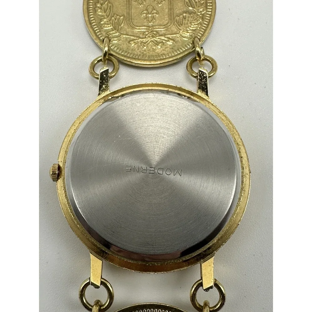 Moderne Faux French Gold Coin Ladies MOP Watch New Battery 37MM 7.5